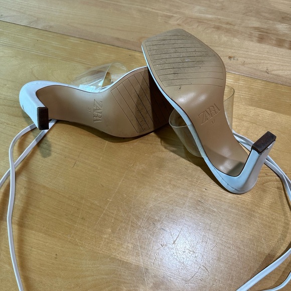 Zara White Heeled Leather Lace-Up Sandals Size 6.5 - Picture 10 of 10